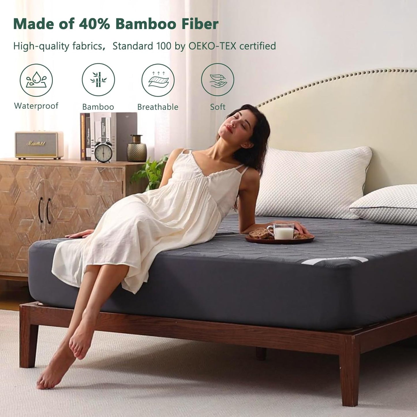 Skiennix Twin Size Waterproof Mattress Protector - Breathable 3D Air Fabric, Deep Pocket, Grey