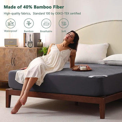 Skiennix Twin Size Waterproof Mattress Protector - Breathable 3D Air Fabric, Deep Pocket, Grey