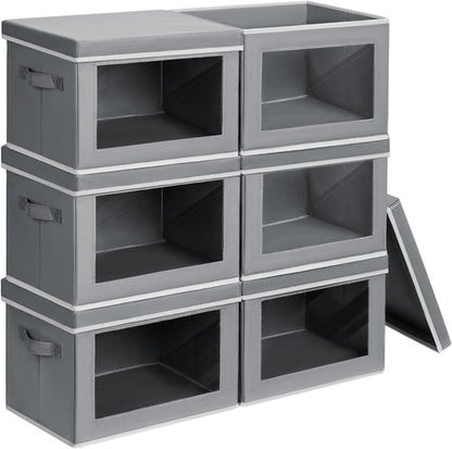 Homsorout Large Storage Box Set - 6 Pack Foldable Closet Organizers with Lids | Decorative Grey Bins