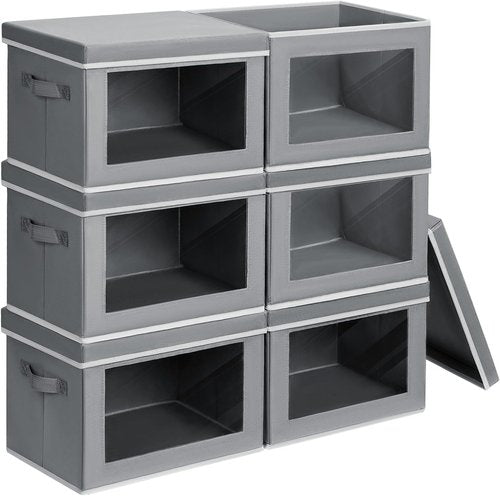 Homsorout Large Storage Box Set - 6 Pack Foldable Closet Organizers with Lids | Decorative Grey Bins