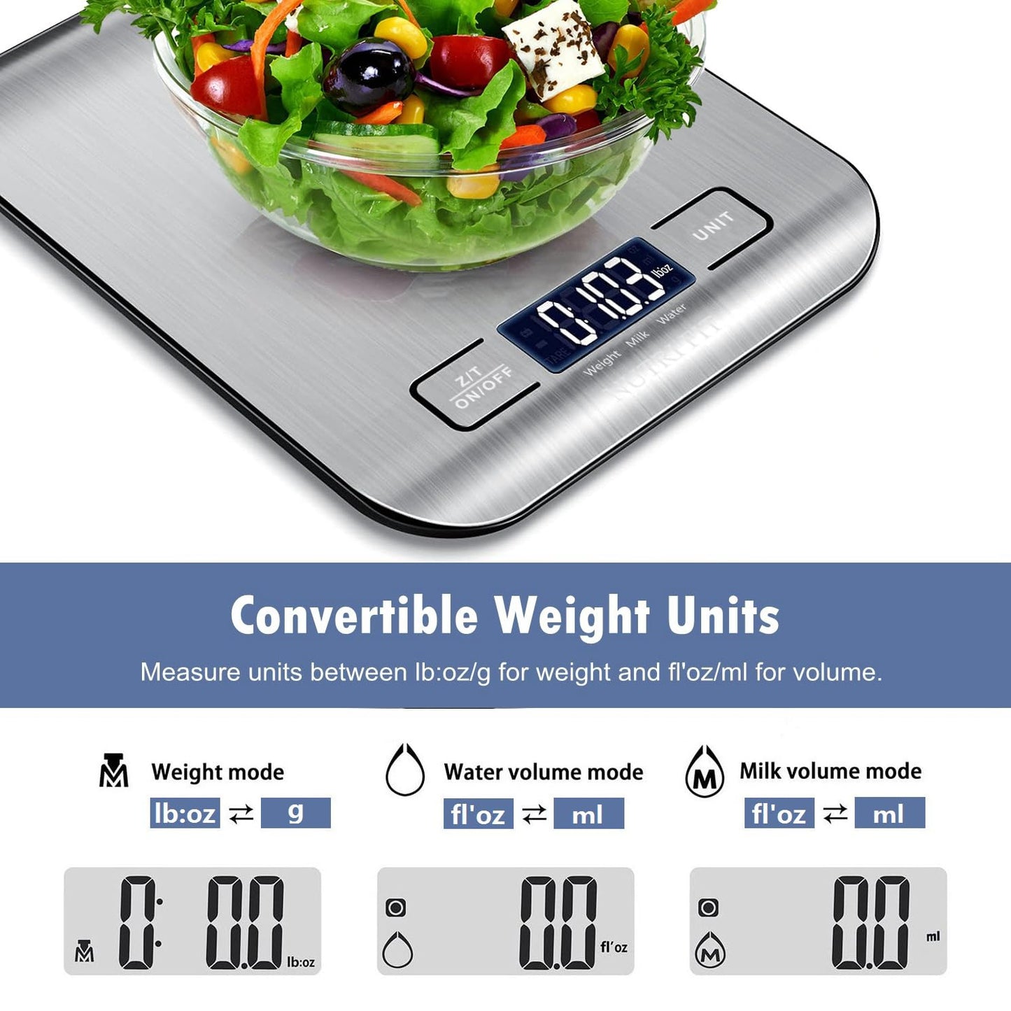 NUTRI FIT Digital Food Scale - Accurate Weight Measurement for Cooking & Baking | Max 11lb, 1g Increment, Stainless Steel, Backlight LCD