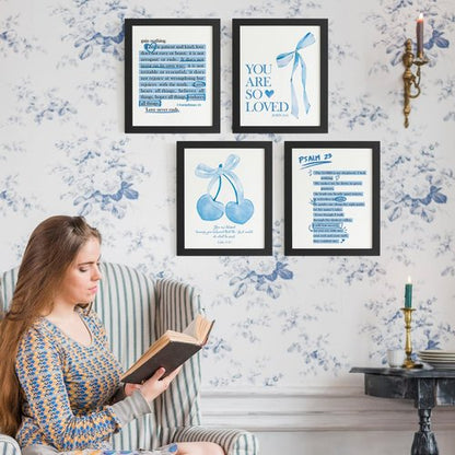 DSHFG Blue Wall Decor - Christian Bible Verse Art Prints for Teen Girls' Rooms | Set of 4, 8x10 Unframed