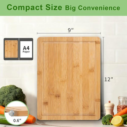 Bamboo Cutting Board - Lightweight 12x9 Inch Chopping Board with Juice Groove & Handle | Ideal for Fruits, Vegetables, Meat & Serving