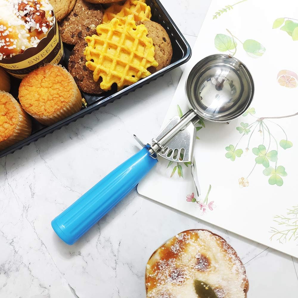 Portion Scoop #16 - 2 Oz Disher & Cookie Scoop - Durable 18/8 Stainless Steel with Blue Handle