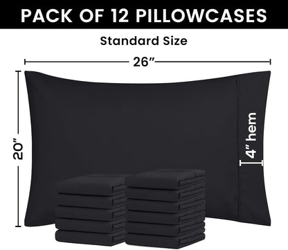 Utopia Bedding Standard Pillow Cases - 12 Pack - Soft Brushed Microfiber - Fade Resistant, Black 20x26 Inches