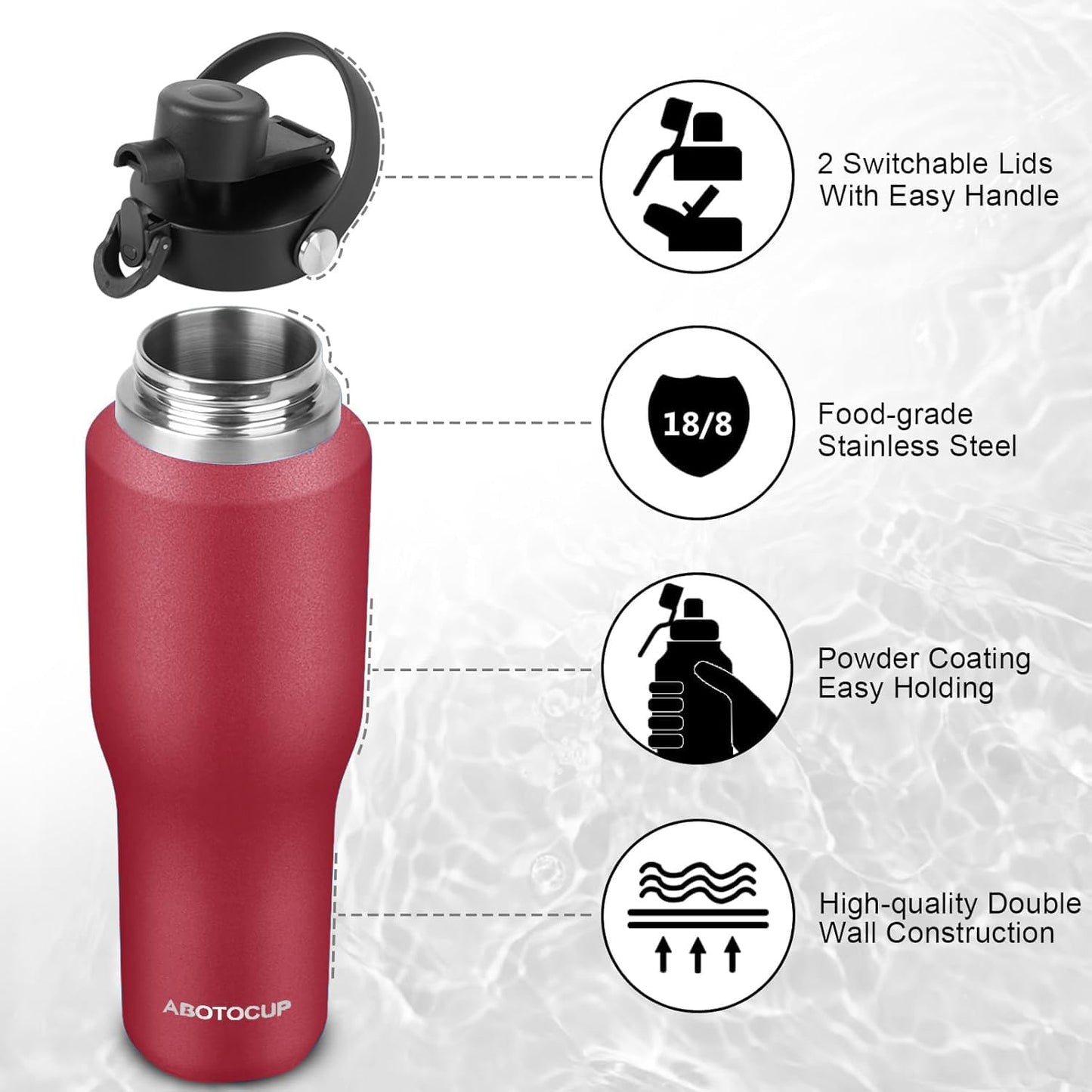 Skiennix 32oz Insulated Water Bottle - Keeps Drinks Cold for 24h & Hot for 12h | Double Wall Stainless Steel, Leak-Proof Design