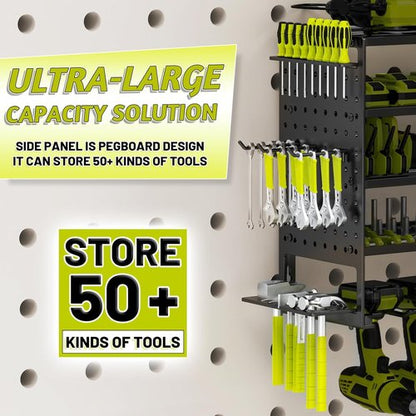 5 Layers Power Tool Organizer - Heavy-Duty Metal Wall Mount Storage Rack with 8 Drill Holders | Black