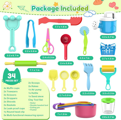 Skiennix 34PCS Sensory Bin Filler Tools - Fine Motor Skills Scooper Set with Scoops, Tweezers & Rake
