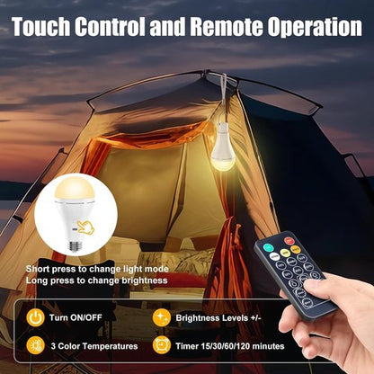 Brightown USB Rechargeable Light Bulb - Remote & Timer for Emergency Power Outages | 700LM, 6000K, 2 Pack
