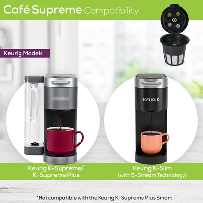 Cafe Supreme Reusable Single Serve Coffee Filter K Cup Pod + EZ-Scoop Coffee Scoop with Funnel | Compatible with Keurig K Supreme (Plus) Coffee Maker