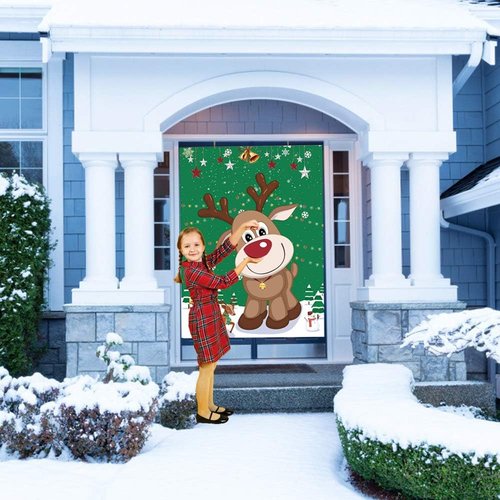 FINGOOO Christmas Reindeer Game - Fun Pin The Nose Activity for Kids | Large Poster for Holiday Parties