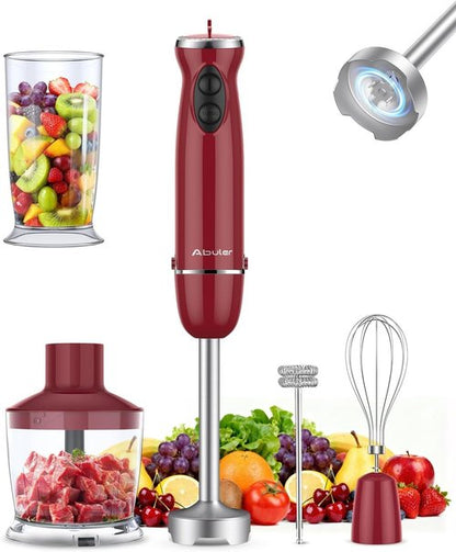 Abuler Immersion Blender - 5-in-1 Hand Mixer with 12 Speeds & 1000W Power | Includes 600ml Beaker & Chopper