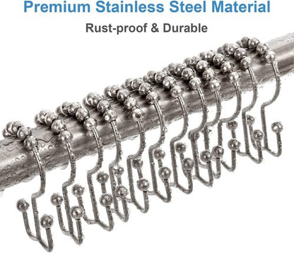 Shower Curtain Hooks Rings, Double Sided Shower Hooks Rust Proof for Bathroom Shower Rods Curtain, Durable Stainless Steel Bathroom Shower Curtain Hangers, Silver, Set of 12