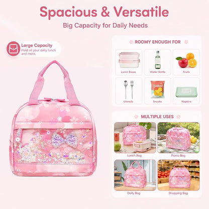 5Pcs Cute Backpack Set for Girls - 17in Gradient Pink School Bag with Lunch Box (Variation: Pink)