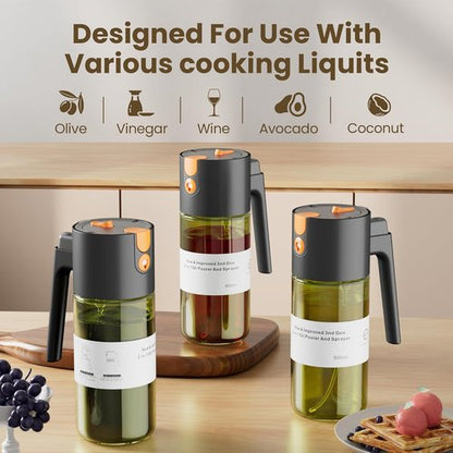 LUKUMIQI 2-in-1 Oil Sprayer - 17oz Light-Blocking Glass Bottle for Cooking, Salad & BBQ
