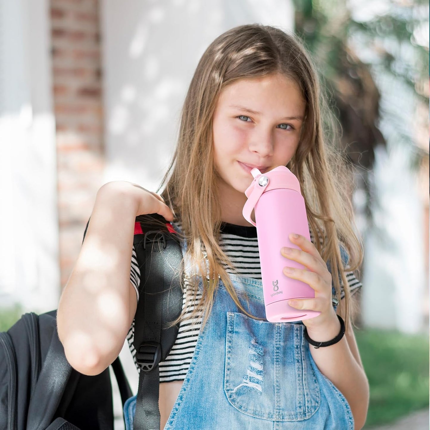 Skiennix 18oz Kids Insulated Water Bottle - Leak Proof with Straw Lid & Silicone Handle | Light Pink