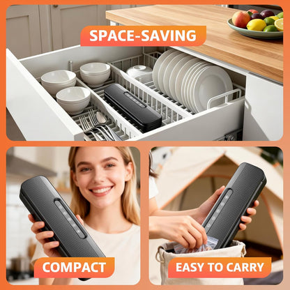 Vacuum Sealer Machine - High Suction Food Preservation with Double Seal Technology | Compact Meat Sealer with Cutter & Bag Storage | Dry & Moist Modes (Black)
