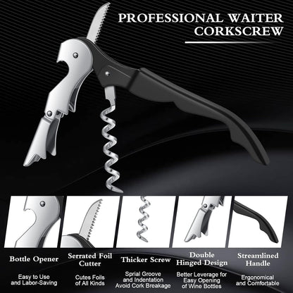 Waiter Corkscrew Wine Openers Heavy Duty Hinges Wine Key Bottle Opener All in One Double Hinged Waiter's Corkscrew with Foil Cutter Wine Tools for Bartenders Servers Sommelier (Black, 100 Pack)