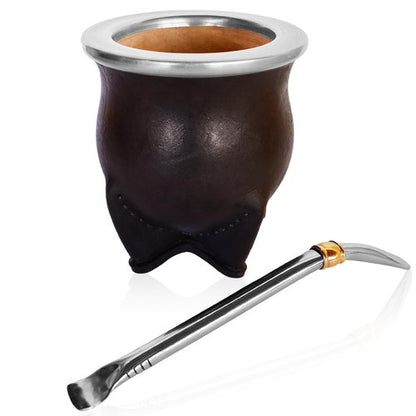 Handmade Yerba Mate Set - Cup and Bombilla with Pumpkin Gourd Kit - Mate Container - Mates Argentinos - Stainless Steel Bombilla (5.5 Approx)