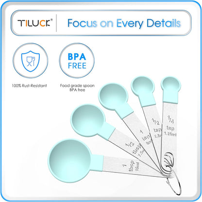 TILUCK Measuring Cups & Spoons Set - Stackable Kitchen Gadgets with Stainless Steel Handles | Green