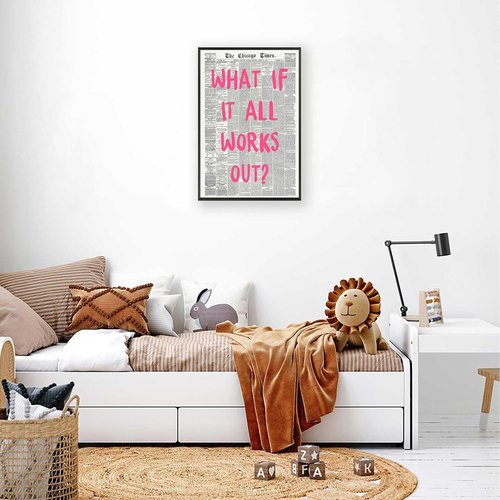 **What If It All Works Out Poster - Retro Newspaper Canvas Wall Art | Positive Affirmation Decor 12x16in**