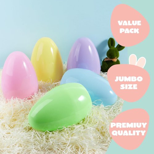 JOYIN Jumbo Easter Eggs - 10" Pastel Plastic Fillable Eggs for Treats, Party Favors & Decorations (6PCS)
