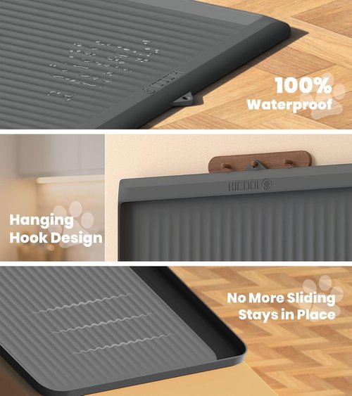 Dog Food Mat - Waterproof Non-Slip Feeding Mat with Raised Edges | 36"x24" Easy to Clean Grey