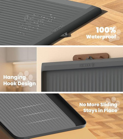 Dog Food Mat - Waterproof Non-Slip Feeding Mat with Raised Edges | 36"x24" Easy to Clean Grey