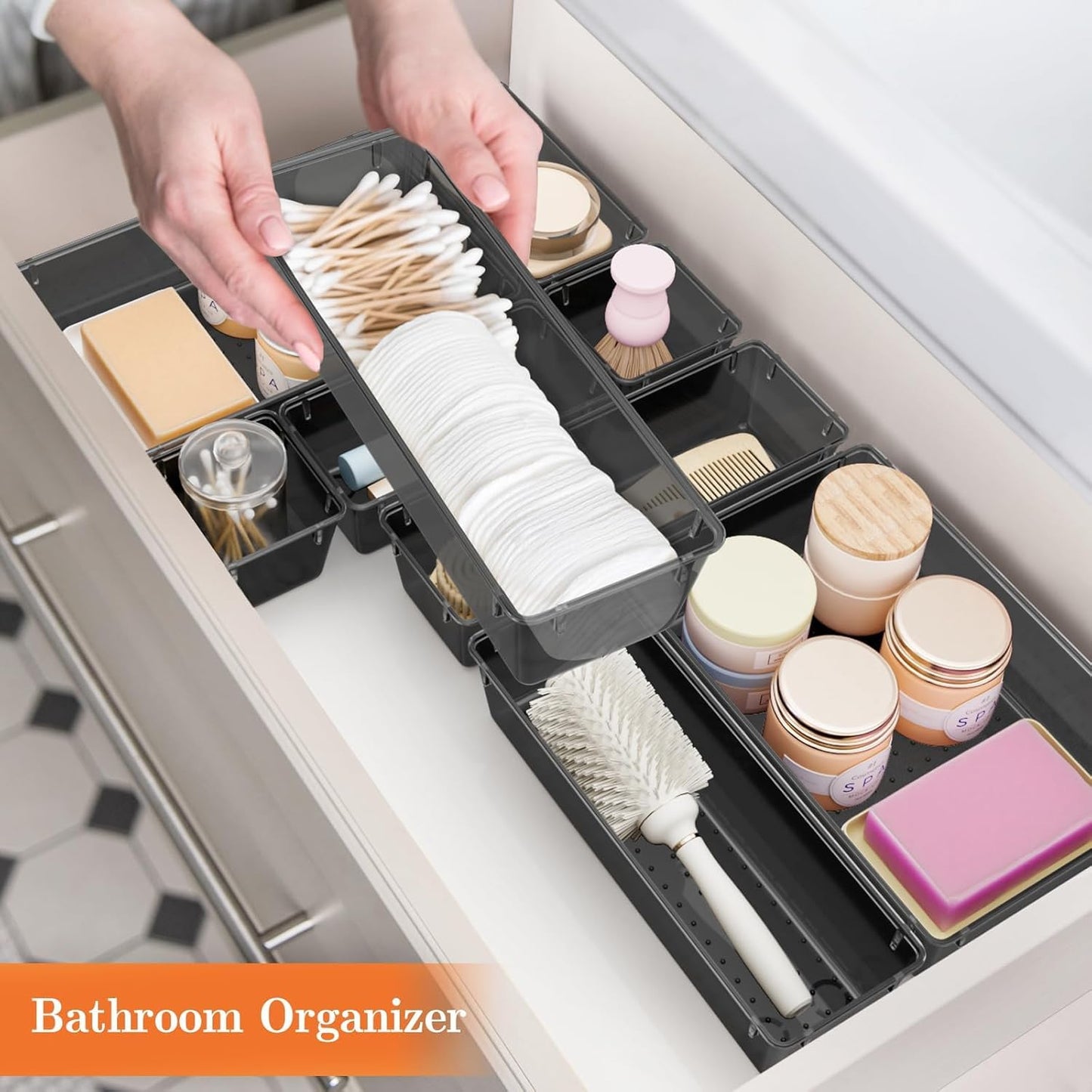 SpaceHacks 25 PCS Plastic Drawer Organizer Set - Versatile Tool Trays & Storage Bins for Makeup, Jewelry, & Gadgets | Clear Black