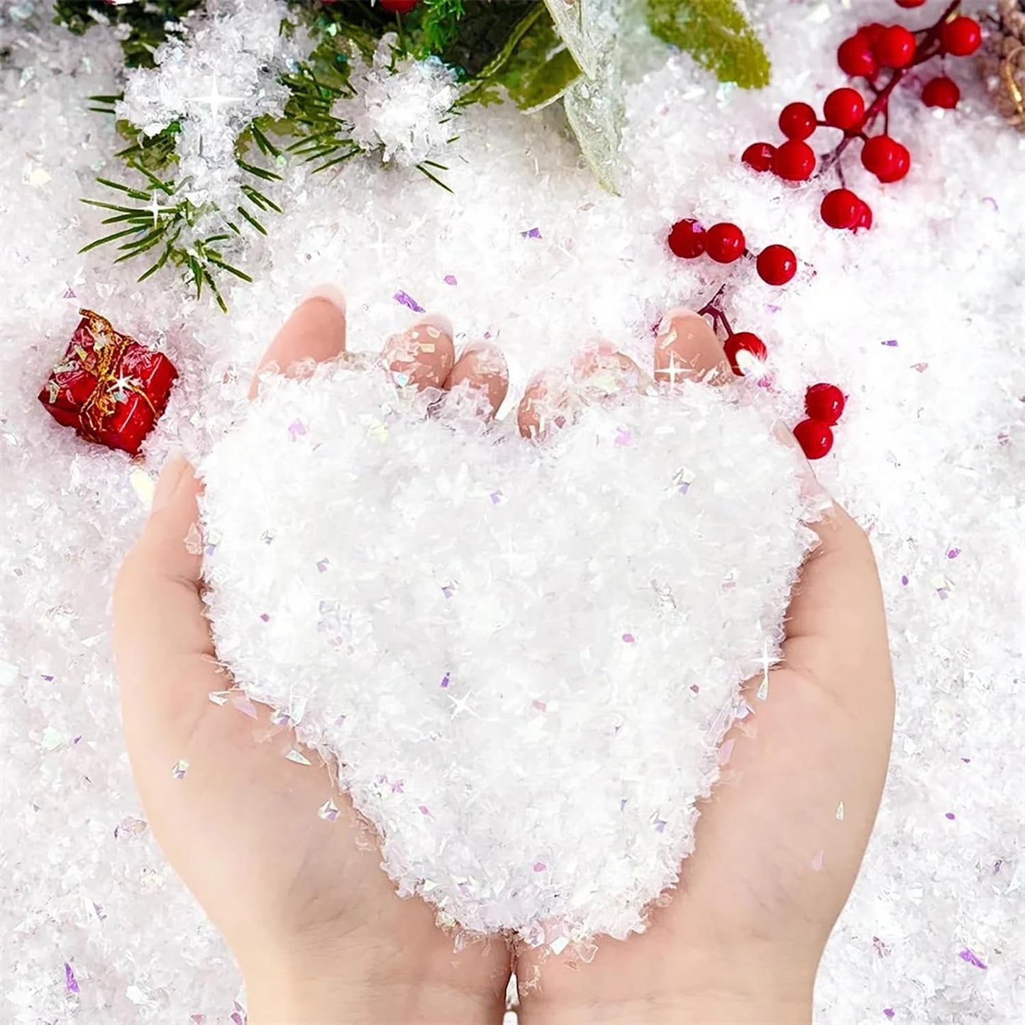 Skiennix Fake Snow Decoration - Sparkling Artificial Flake Snow | 1.76oz Twinkling White Snowflakes