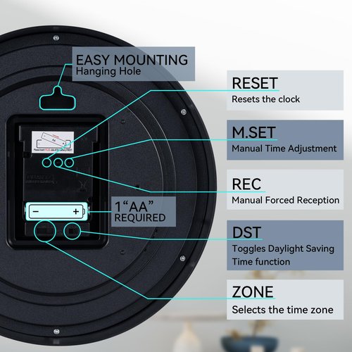 AKCISOT Atomic 12 Inch Wall Clock Analog Clocks for Indoor Kitchen, Battery Operated Clock for Bedroom Office Classroom Living Room(Black)