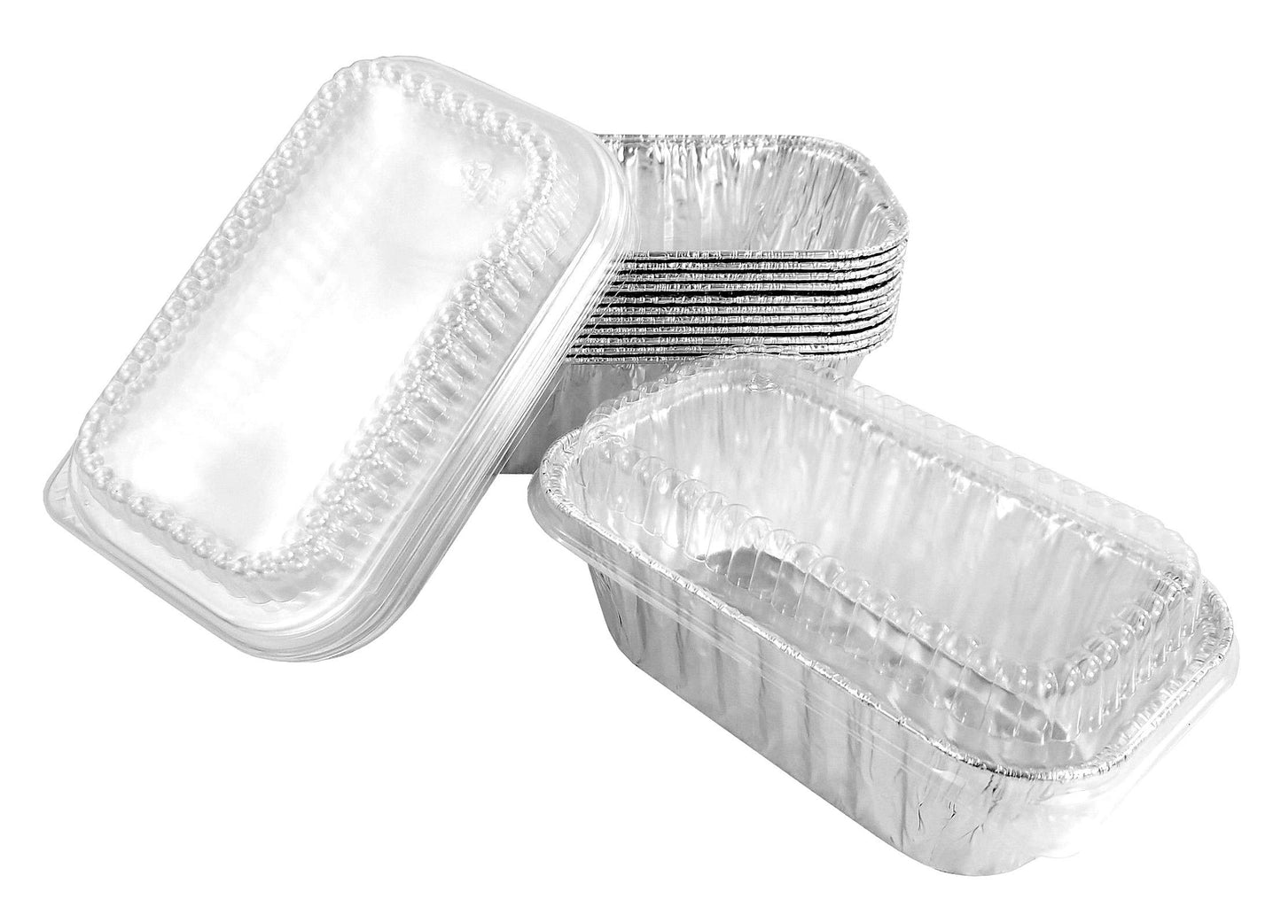 Pactogo Disposable 1 lb. Aluminum Foil Mini Loaf Pans with Clear Low Dome Lids (Pack of 40 Sets)