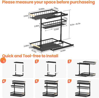 Under Sink Organizer by [Brand Name] - 3 Tier Pull Out Shelf Storage for Bathroom & Kitchen | 2 Pack