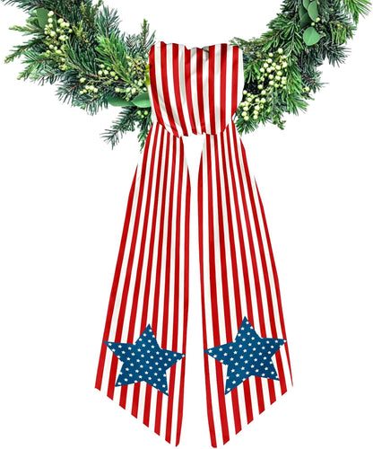 Regine Switzerland Patriotic Wreath Sash - Red White Stripe Star Design | 5.1 x 54.3" for 4th of July Decor