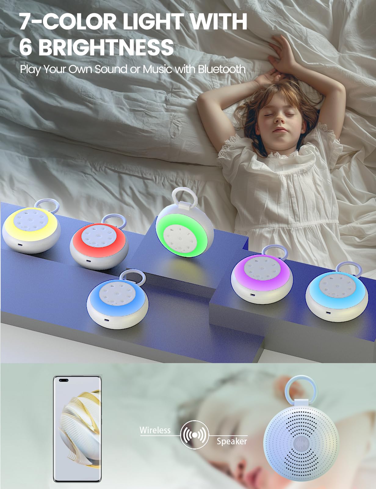 Vaydeer SA18 White Noise Machine with Recording - Portable Sound Machine & Bluetooth Speaker for Baby Adults, 24 Soothing Sounds, Night Light, Noise Canceling for Office, Sleep, Home, Travel