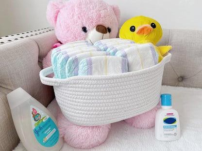 GiftExpress White Woven Easter Basket - 13" x 8" x 5" Cotton Rope Organizing Baskets with Handle for Baby Items or Cat & Dog Toys - Cute Soft Gift Basket Bin w/ Handles for Wicker Storage