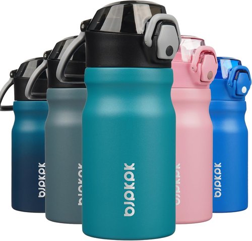 BJPKPK Stainless Steel Insulated Water Bottle - 14oz Reusable Thermal Flask with Straw Lid | Keeps Drinks Hot or Cold, Laguna