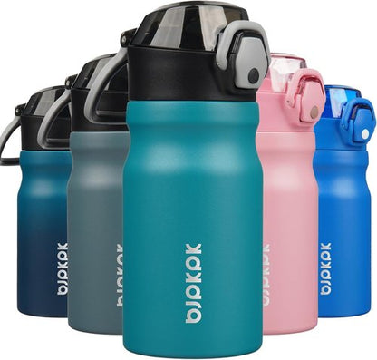 BJPKPK Stainless Steel Insulated Water Bottle - 14oz Reusable Thermal Flask with Straw Lid | Keeps Drinks Hot or Cold, Laguna