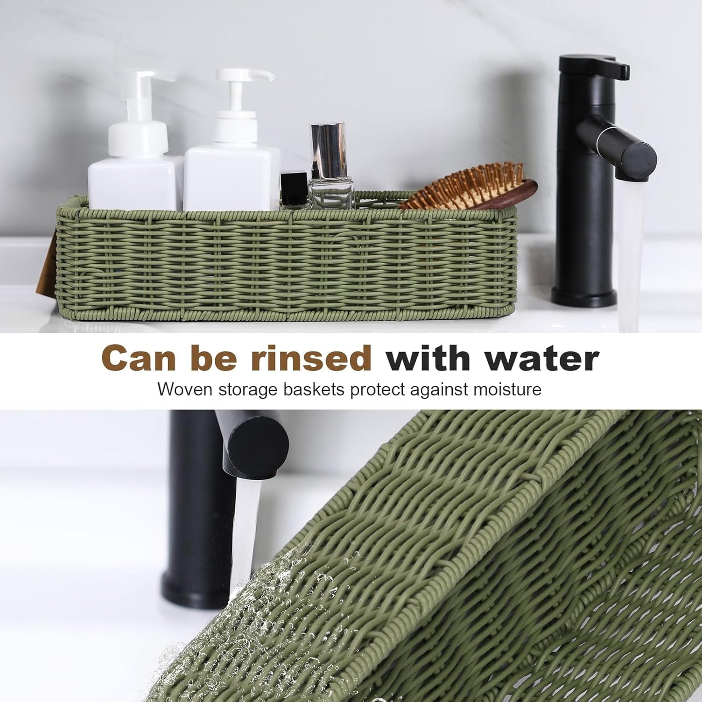 Regine Switzerland Wicker Storage Basket - Green Decorative Bin for Countertops & Shelves | Waterproof Toilet Paper Holder