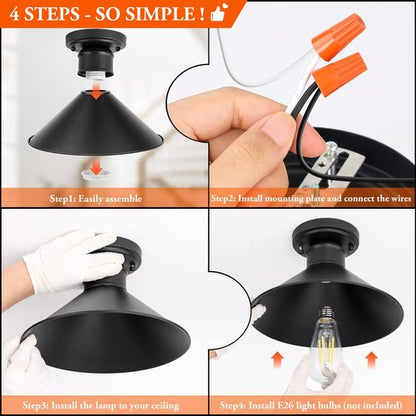 Brightever 2-Pack Industrial Semi Flush Mount Ceiling Lights, Matte Black Farmhouse Light Fixtures, Close to Ceiling Lights for Kitchen, Laundry Room, Entryway, Hallway E26 Base, Bulb not Included