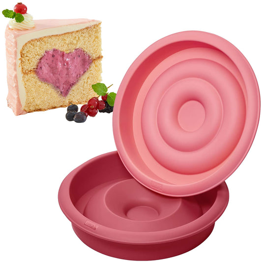 LURCH Round Cake Pan with a Heart Shaped Filling | Non Stick FlexiForm Cake Mold | ø 8.2 x 3.1 Inches