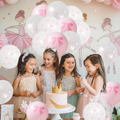 Skiennix Pink Bow Balloons - 35PCS Light Pastel Pink & Clear Latex Balloons for Weddings & Parties