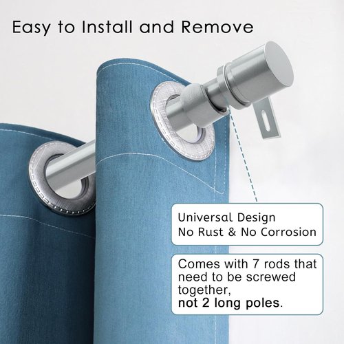 Byondeth Adjustable Curtain Rods - 16 to 120 Inches, 1 Inch Diameter, Silver Gray with Aluminum End Caps
