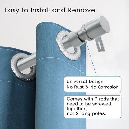Byondeth Adjustable Curtain Rods - 16 to 120 Inches, 1 Inch Diameter, Silver Gray with Aluminum End Caps