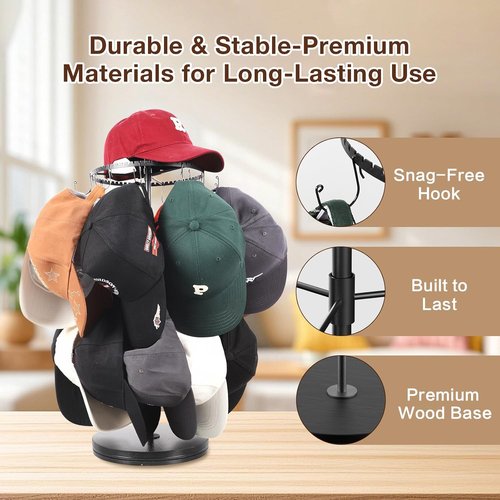 Keebofly Hat Rack Organizer - 3-Tier Free Standing Display Holds 40+ Caps | Portable for Home & Vendors