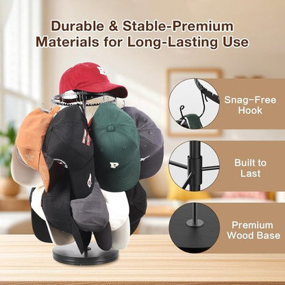 Keebofly Hat Rack Organizer - 3-Tier Free Standing Display Holds 40+ Caps | Portable for Home & Vendors
