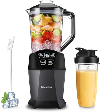 Liebe&Lecker Smoothie Blender - 1200W Smart Technology Blender with 28oz To-Go Cup & 50oz Jar