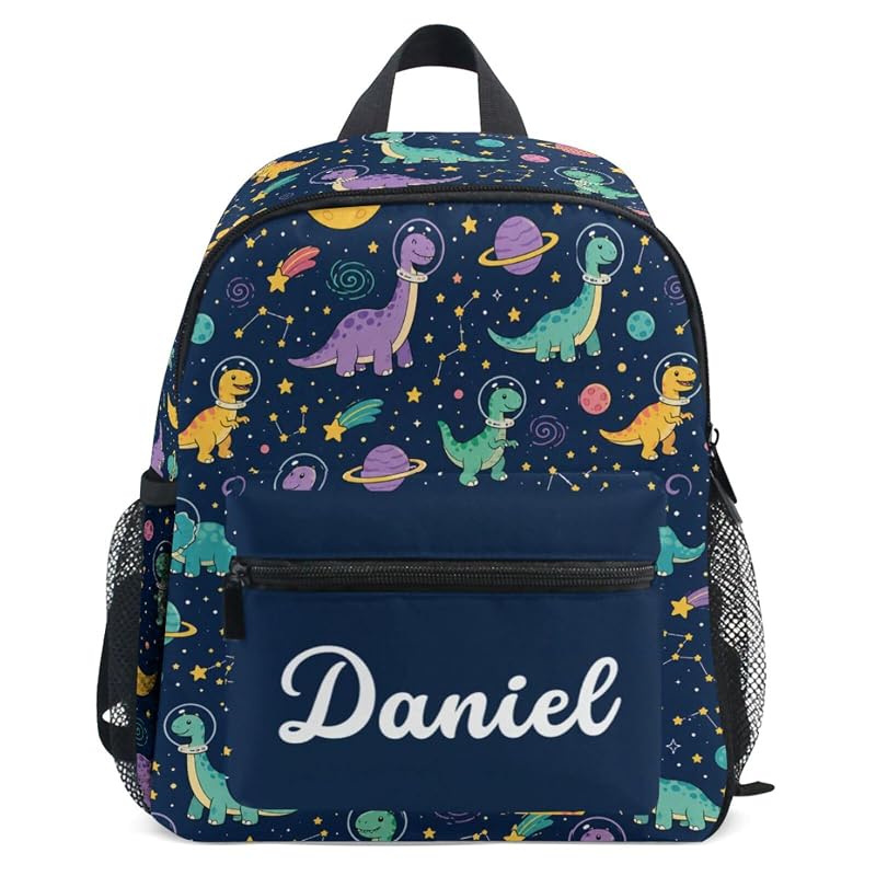Emelivor Personalized Dinosaur Space Backpack for Kids with Name – 10L Preschool School Bag (Dinosaur Space)