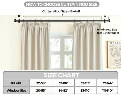 KAMANINA Black Curtain Rod 32 to 144 Inch (2.6-12 Feet), 1 Inch Heavy Duty Curtain Rods for Windows, Modern Adjustable Drapery Rods with End Cap (32"-144")