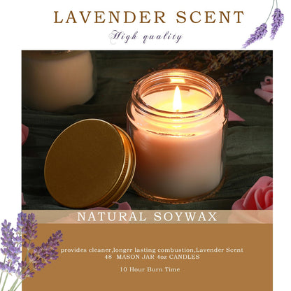Lounsweer 24 Pcs Bulk Mini Mason Jar Candles 4oz Small Scented Wedding Favors Gifts Lavender Wax Stress Relief Aromatherapy Candles for Christmas Birthday Baby Shower Party Favors(Gold)